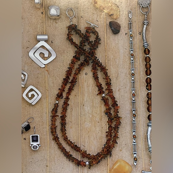 Early Silpada VERY RARE 2-Strand Sterling & Amber Bead Toggle Clasp Necklace - Picture 16 of 16